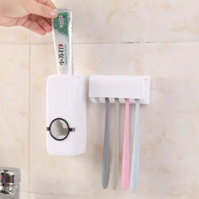 Tooth Brush Holder With Toothpaste Dispenser White