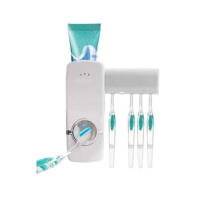 Toothpaste Dispenser With Toothbrush Holder Set White