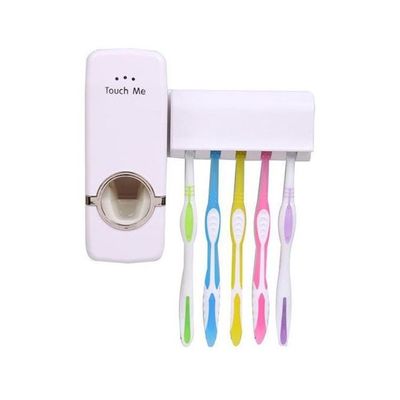 Toothpaste Dispenser With Toothbrush Holder Set White