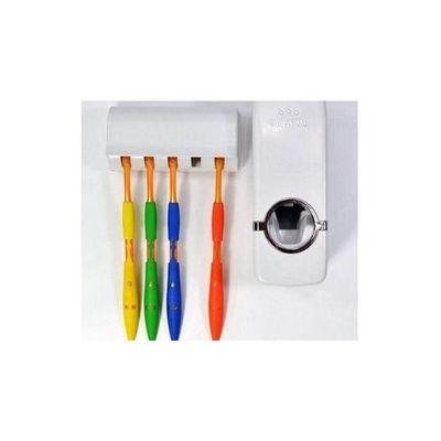 Toothpaste Dispenser With Toothbrush Holder Set White