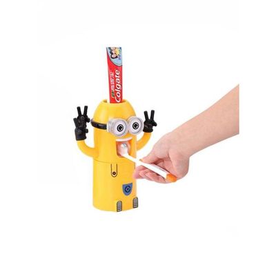 Mini Toothpaste Dispenser And Toothbrush Holder Yellow 15centimeter