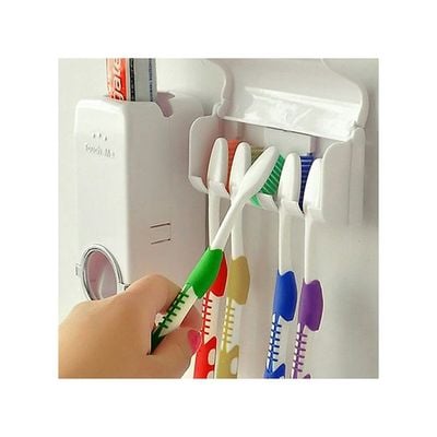 Toothpaste Dispenser With Toothbrush Holder Set White