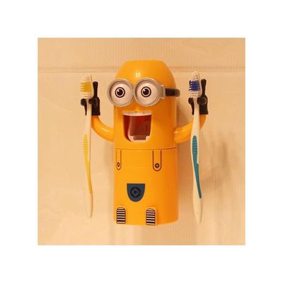 Mini Toothpaste Dispenser And Toothbrush Holder Yellow 15centimeter