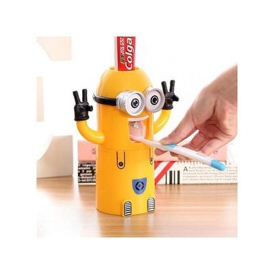 Mini Toothpaste Dispenser And Toothbrush Holder Yellow 15centimeter