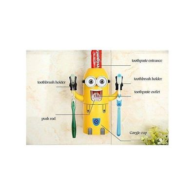 Toothpaste Dispenser With Toothbrush Holder Yellow