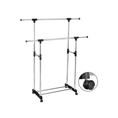 Portable Double Layers Clothes Rack Floor Hanger Black/Silver