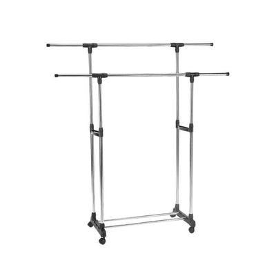 Portable Double Layers Clothes Rack Floor Hanger Black/Silver