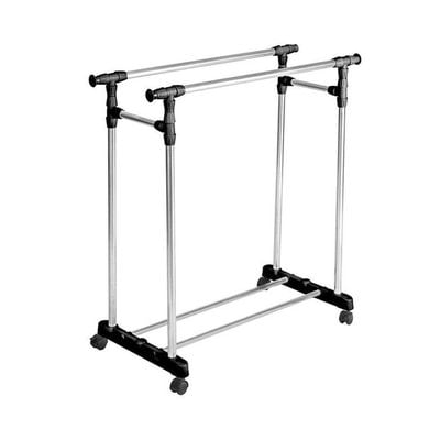 Portable Double Layers Clothes Rack Floor Hanger Black/Silver