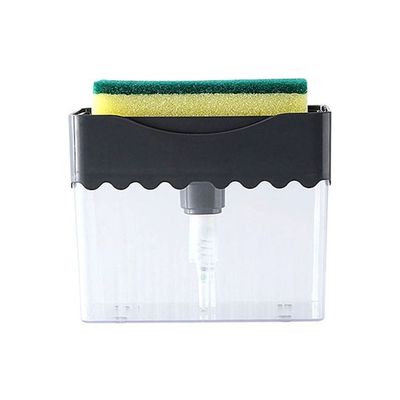 Soap Dispenser And Sponge Set Clear/Black/White 13.5x8.5x11cm
