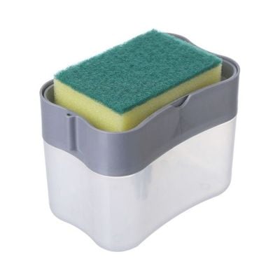 2-in-1 Soap Pump Dispenser With Sponge Holder grey 14 x 9 x 11cm