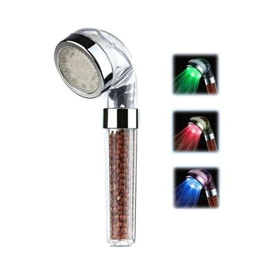 LED Spa Shower Filter Head Silver/Brown 24x10x15centimeter