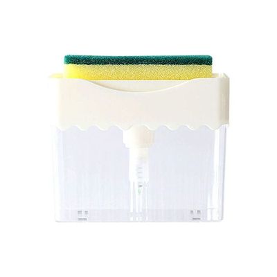 Soap Dispenser And Sponge Set Clear/White 13.50x8.50x11.00cm