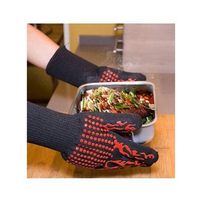 BBQ Oven Mitts Gloves Black/Red