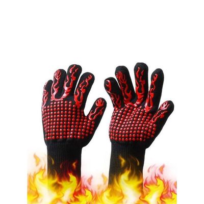 High-Quality Barbecue Gloves Black/Red 35 x 13centimeter