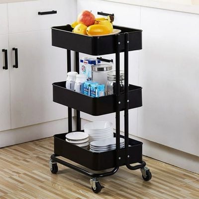 Four Wheels 3 Tier Rolling Cart Dark Grey 79x45centimeter