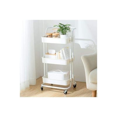 3-Tier Rolling Storage Cart White 87cm