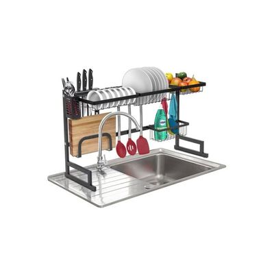 2 Tier Fully Customizable Dish Drying Rack Black 85x32x52cm