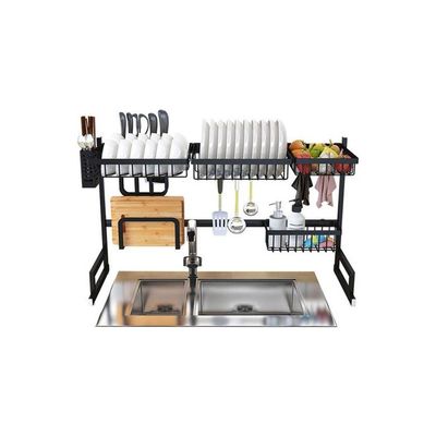 2 Tier Fully Customizable Dish Drying Rack Black 85x32x52cm