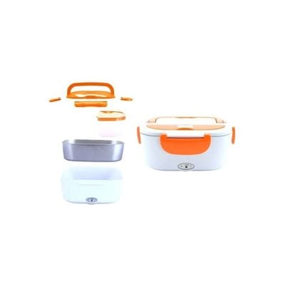 Multifunctional Electric Heating Lunch Box White/Orange 238x170x108millimeter