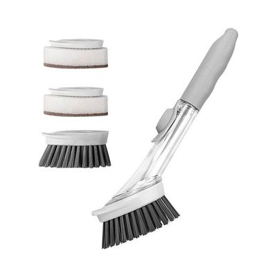Soap Dispensing Dish Brush With Heads Set Light Grey/White