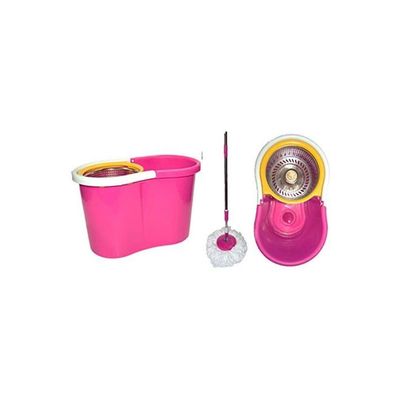 Spinning Micro Fiber Mop With Bucket Set Pink/White/Yellow