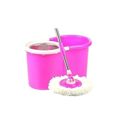 Spinning Micro Fiber Mop With Bucket Set Pink/White/Yellow