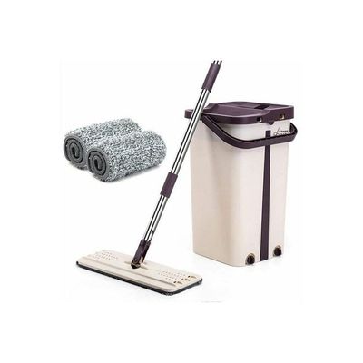 4-Piece Flat Cleaning Mop with Bucket and Two Extra Cotton Cloth Set Multicolour