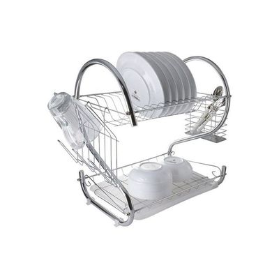 2-Layer Stainless Steel Dish Rack Silver 40 x 11.5 x 25.5cm