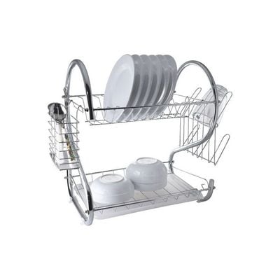 2-Layer Stainless Steel Dish Rack Silver 40 x 11.5 x 25.5cm