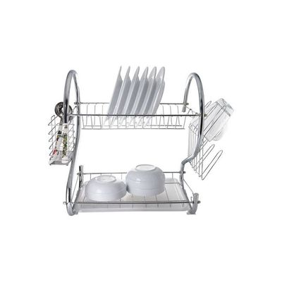 2 Layer Stainless Steel Dish Rack Silver 40 x 11.5 x 25.5cm