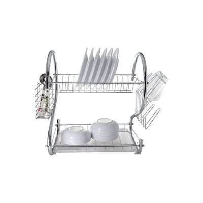 2-Layer Stainless Steel Dish Rack Silver 40 x 11.5 x 25.5cm