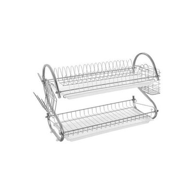 Dish Drying Rack Two Layer Stainless Steel Utensil Holder With Drain Board Silver