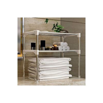 2-Tier Kitchen Storage Shelf Rack Silver/White 57x30x48cm