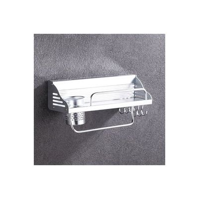 2-Piece Wall Mounted Storage Rack With Hook And Cup Silver 39x12.5x10cm