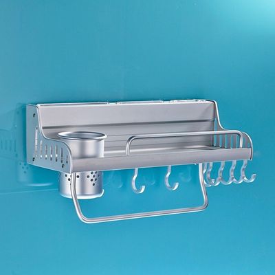 Multi-Function Wall-Mounted Plastic Storage Rack Silver 45 x 15 x 18centimeter