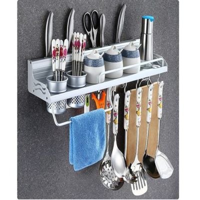 Multi-Function Wall-Mounted Plastic Storage Rack Silver 45 x 15 x 18centimeter