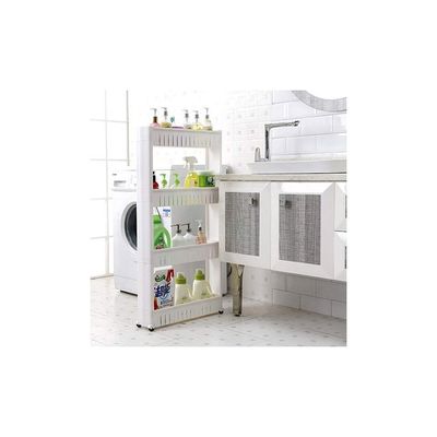 4-Tier Storage Organizer Shelf Rack With Wheels White 49.5x12x100centimeter