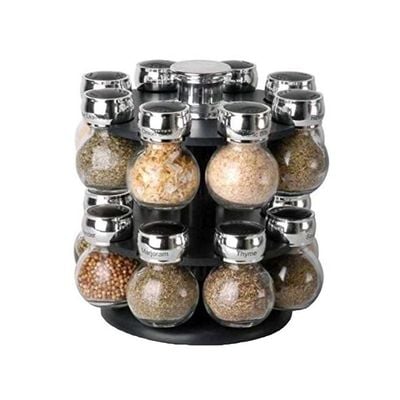 16-Jar Spice Rack Set Black