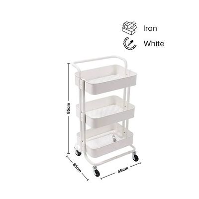 3-Tier Multipurpose Rolling Shelves Metal Cart Organizer White 85x45x35centimeter
