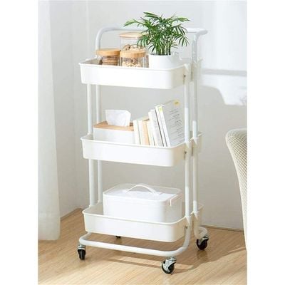 3-Tier Multipurpose Rolling Shelves Metal Cart Organizer White 85x45x35centimeter