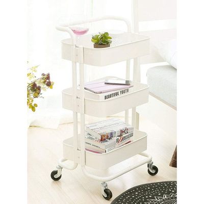 3-Tier Multipurpose Rolling Shelves Metal Cart Organizer White 85x45x35centimeter