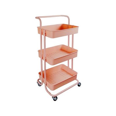 3 Tier Utility Rolling Storage Cart With Handles And Lockable Wheels Pink 43x36x86.5cm