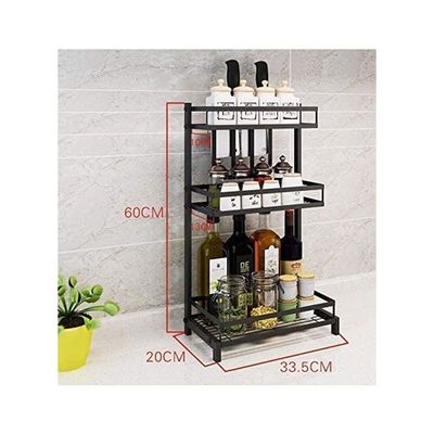 3-Layer Stainless Steel Spice Rack Organizer Black 60x20x33.5cm