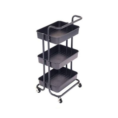 3 Tier Utility Rolling Storage Cart With Handles And Lockable Wheels Brown 43x36x86.5cm