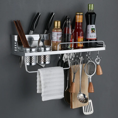 2-Piece Wall Mounted Storage Rack With Hook And Cup Silver 39x12.5x10cm