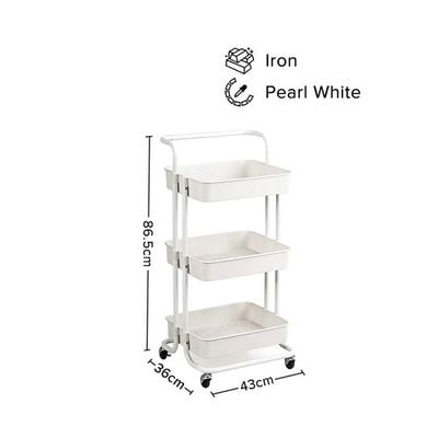 3 Tier Utility Rolling Storage Cart With Handles And Lockable Wheels Pearl White 43x36x86.5cm