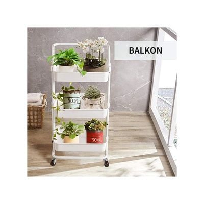 3 Tier Utility Rolling Storage Cart With Handles And Lockable Wheels Pearl White 43x36x86.5cm