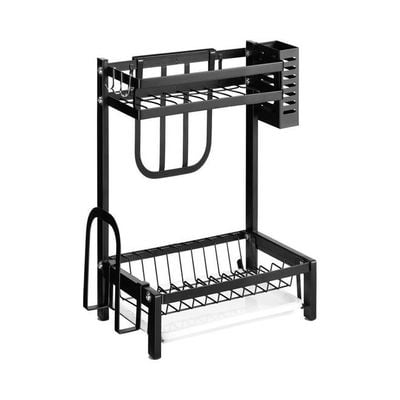 2-Tier Dish Drying Rack Black 35 x 22 x 40cm