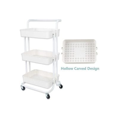 3-Tier Utility Cart Rolling Storage Shelf With Handles 2 Lockable Wheels White 86x42x30centimeter