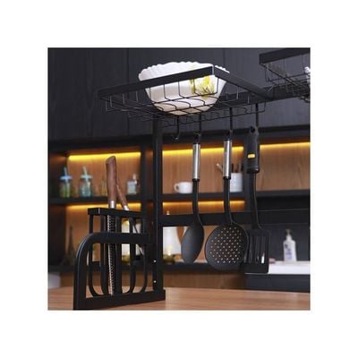 Multi Layer Kitchen Sink Drain Board Rack Black 34x85x89cm